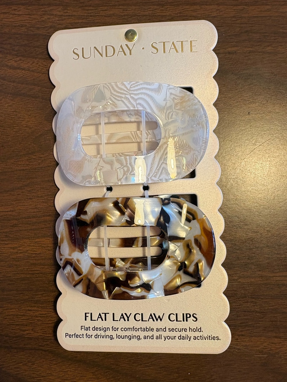 Sunday State Flat Lay Hair Claw Clips 2 Pack Tortoise Shell Cream Oval NWT